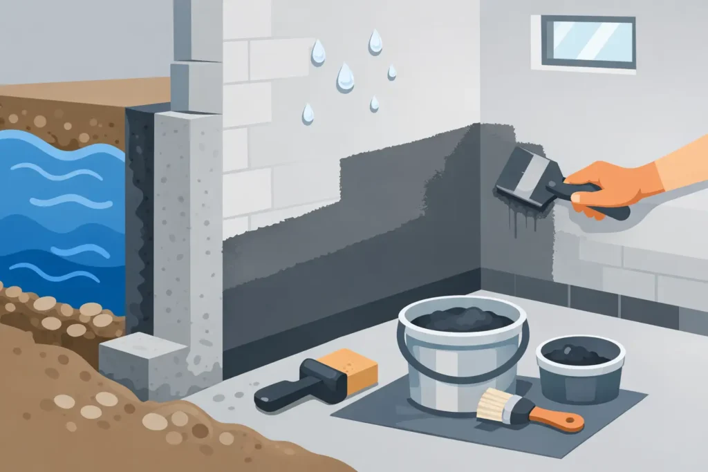 Systemaufbau Kellerinnenabdichtung mit Dichtschlämme