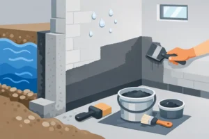 Systemaufbau Kellerinnenabdichtung mit Dichtschlämme