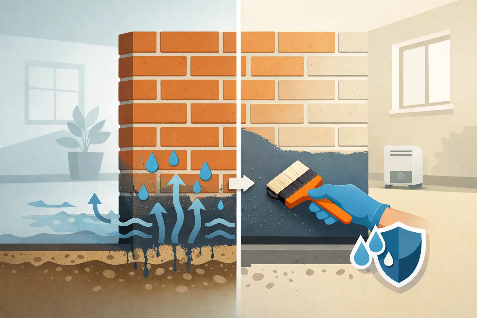 Abdichtung gegen Kapillarfeuchte im Mauerwerk innen