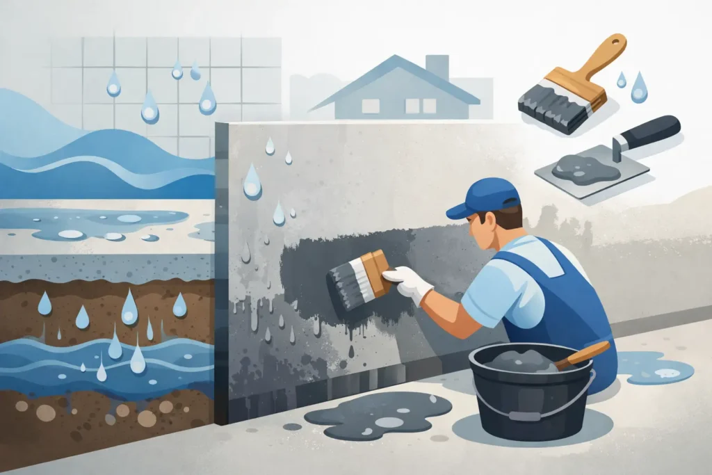 Dichtungsschlämme auf feuchtem Untergrund verarbeiten